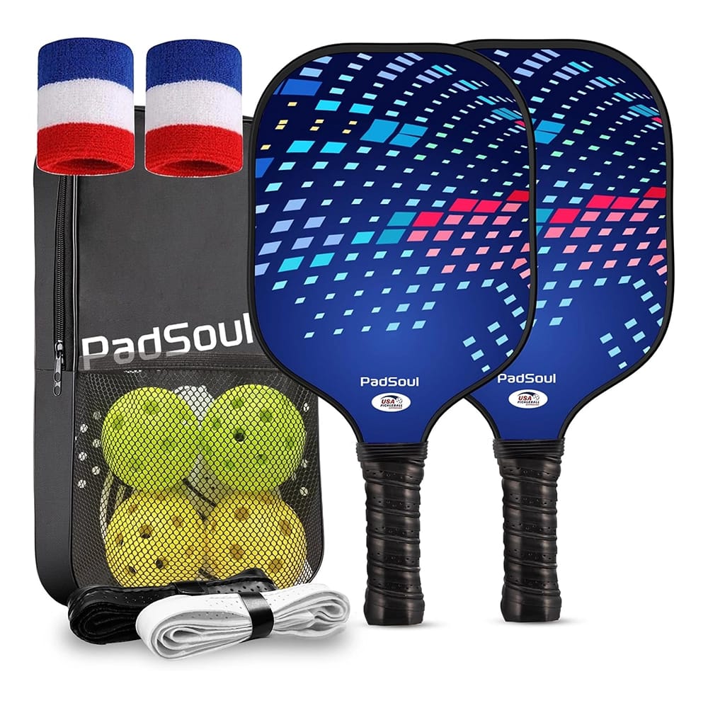 PadSoul Carbon Fiber Pickleball Paddle Set, Blue/Red
