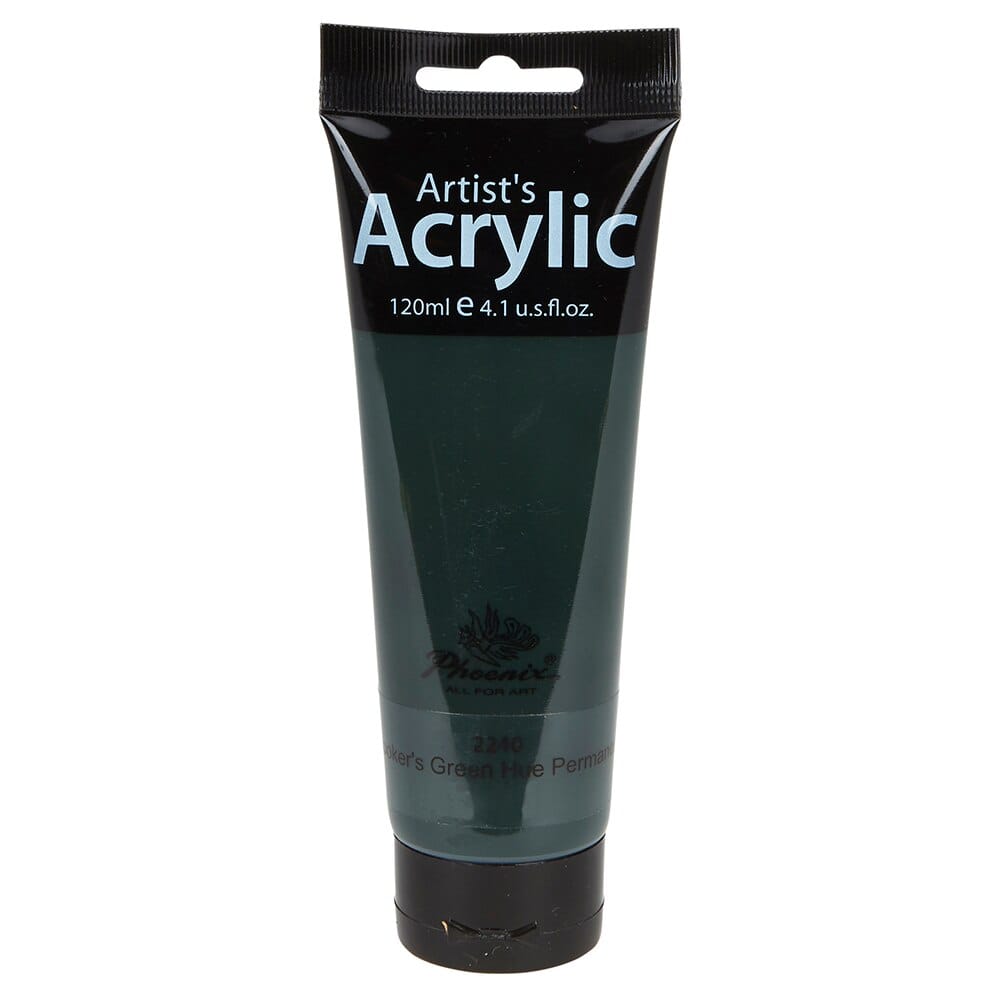 Phoenix Artist's Acrylic Paint, Hooker's Green Hue Permanent, 120 ml