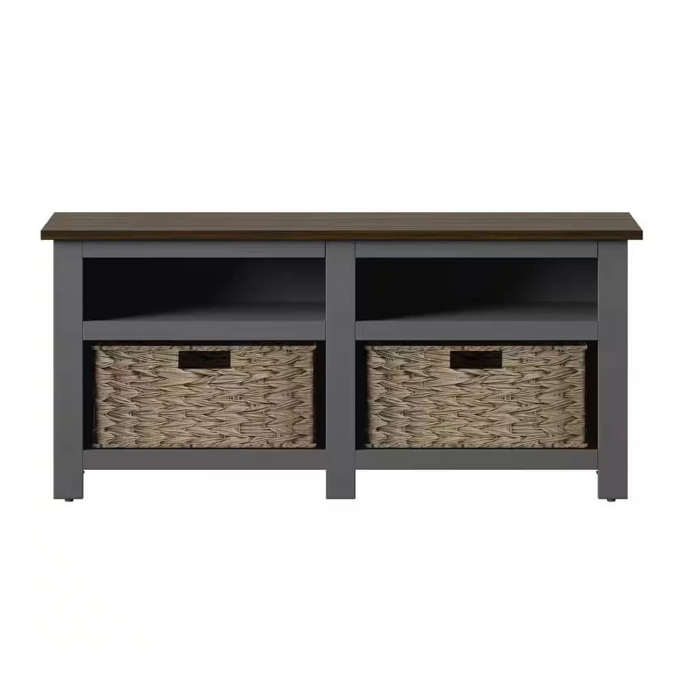 Twin Star Home Storage Bench with Baskets, Antique Gray