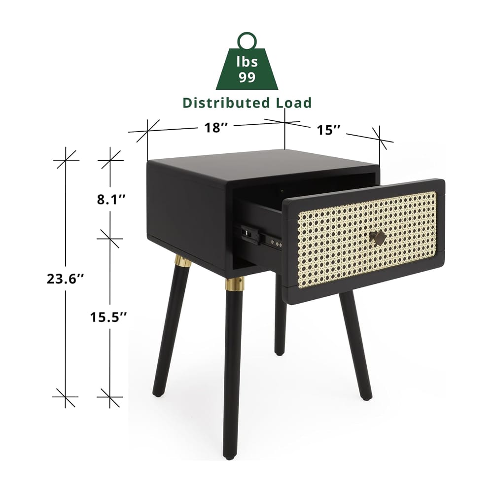 Bme Nipe Nightstand With 1-Drawer, Black