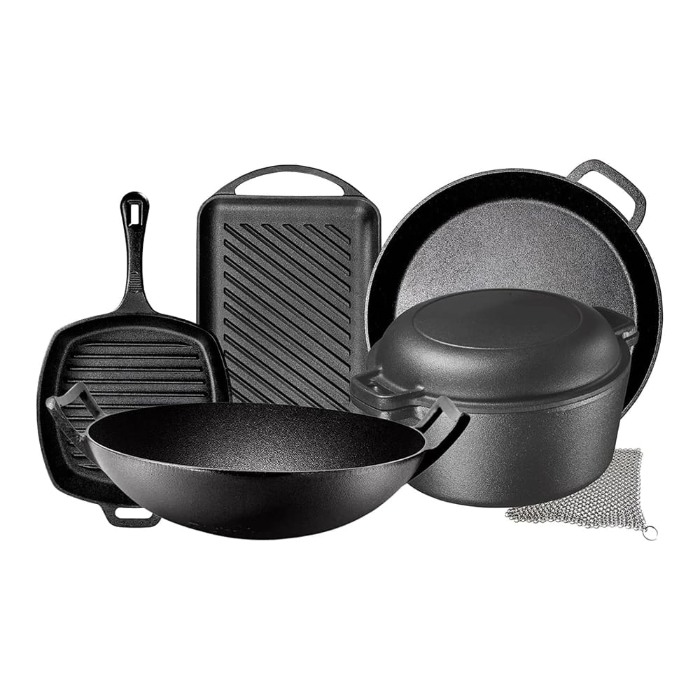 Bruntmor 7-Piece Pre Seasoned Cast Iron Set