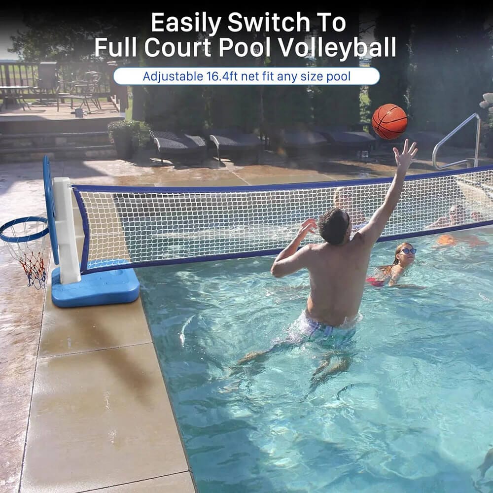 2-in-1 Full Court Pool Basketball & Volleyball Game Set