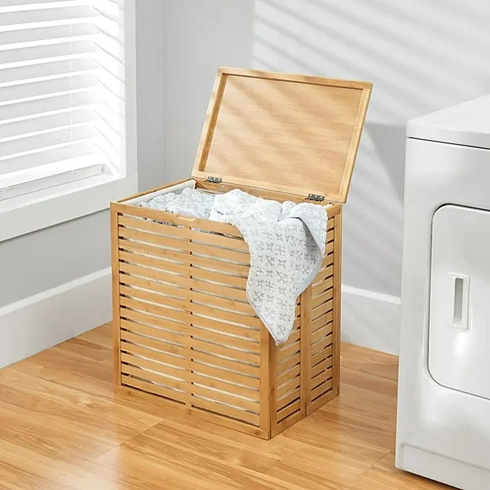 mDesign Bamboo Laundry Hamper, Natural