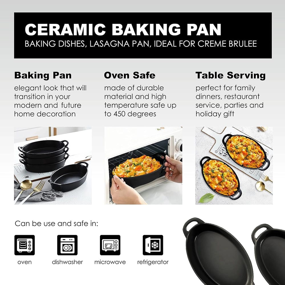 Bruntmor Porcelain Ceramic Pie Pan, Black, Set of 4
