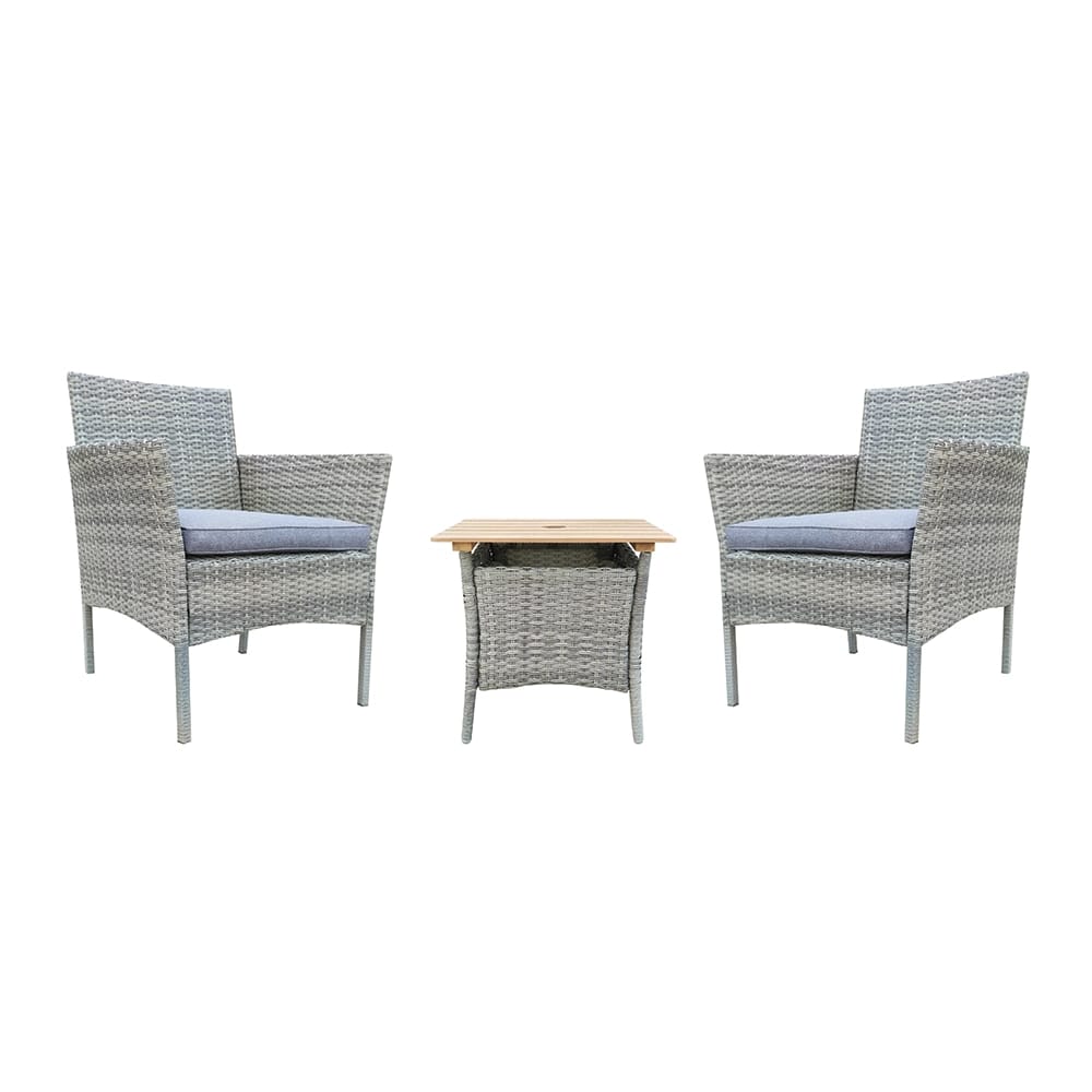 3-Piece Resin Wicker Set, Light Gray/Blue