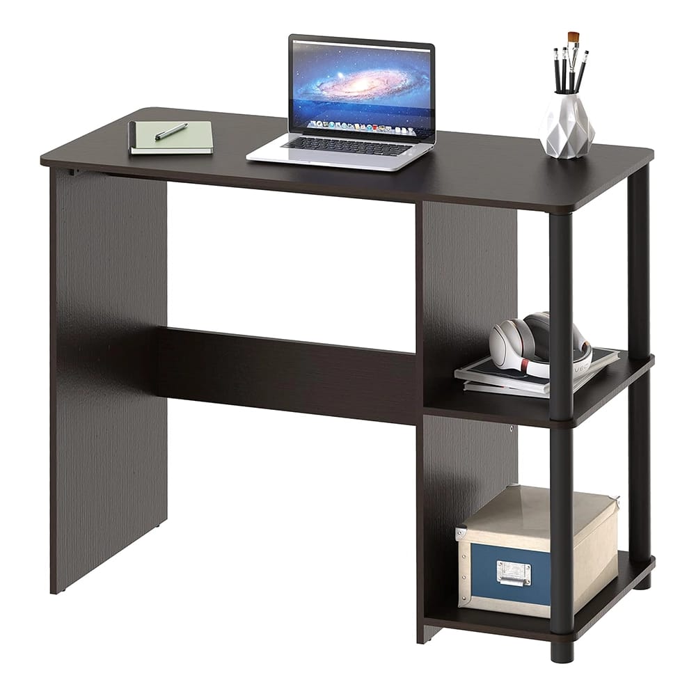 SHW Home Office Cyrus Desk with Open Storage Shelves, Espresso