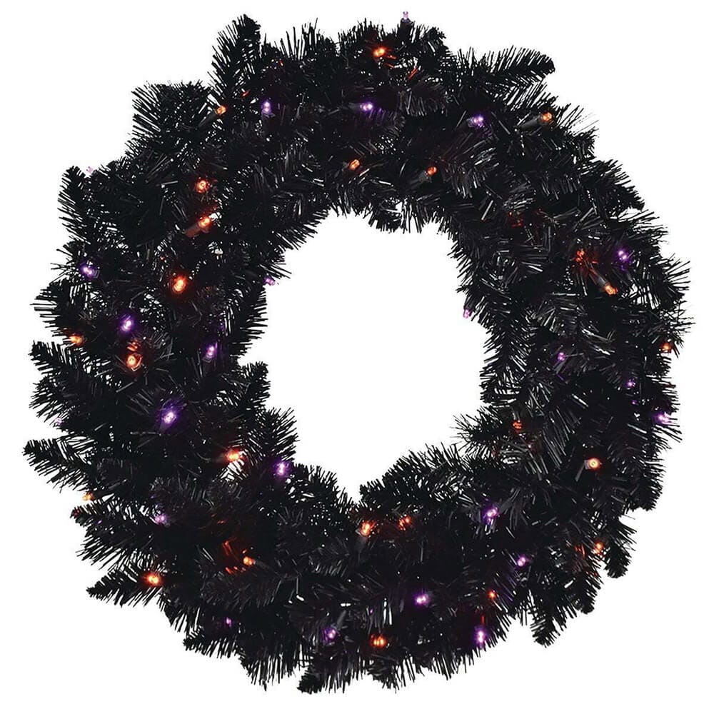 Caffco 24" Halloween Villisca Wreath with 50 Purple & Orange LED Lights