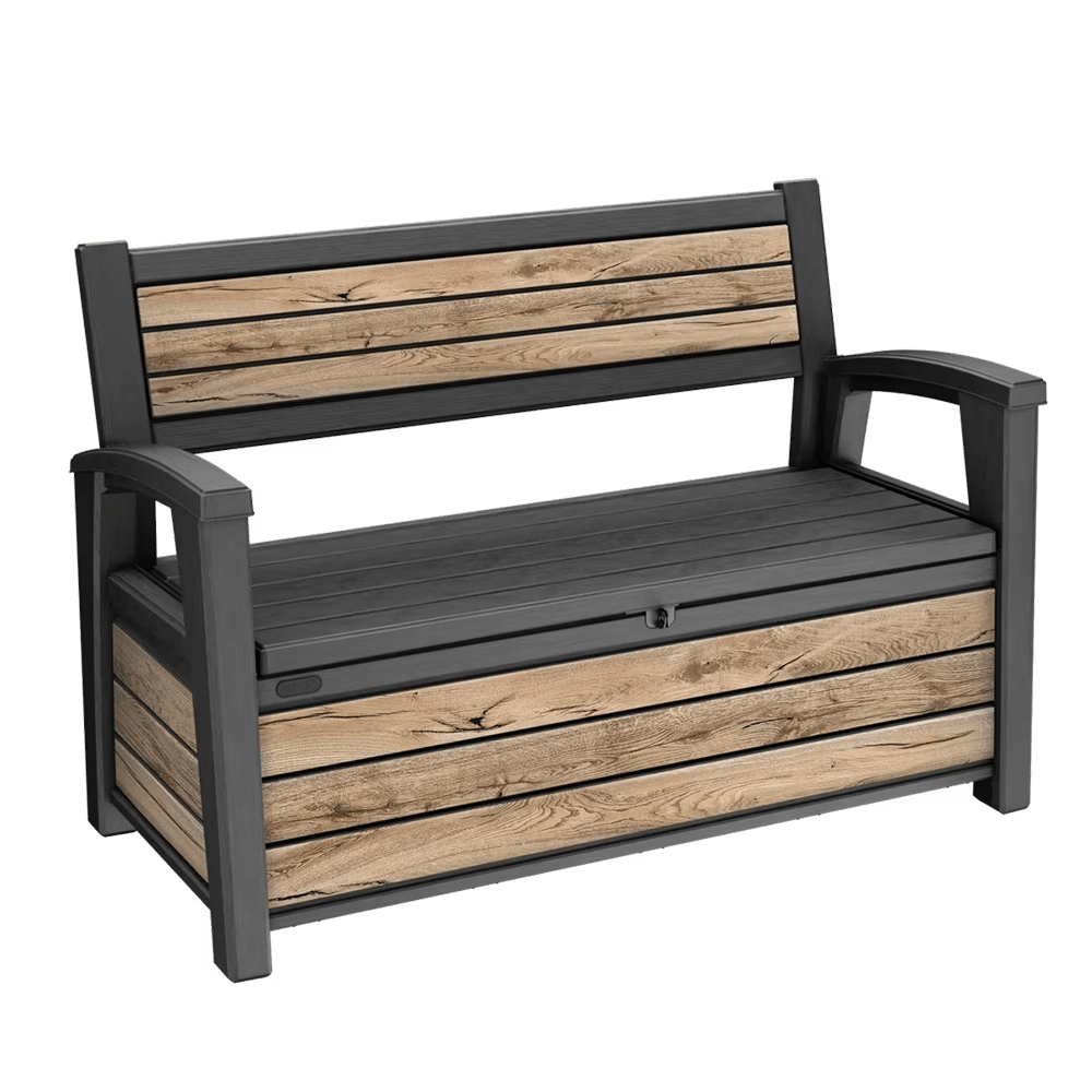 Keter 60-Gallon Resin Outdoor Storage Bench, Pine