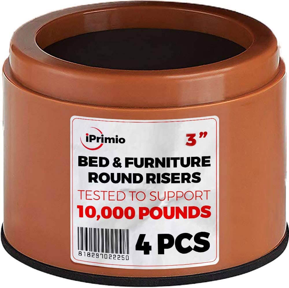 iPrimio 3-Inch Lift Round Bed Risers, Set of 4, Brown