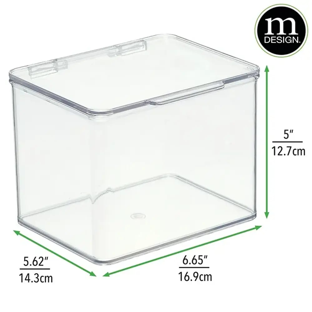 mDesign Plastic Stackable Storage Box with Hinge Lid, 8 Pack