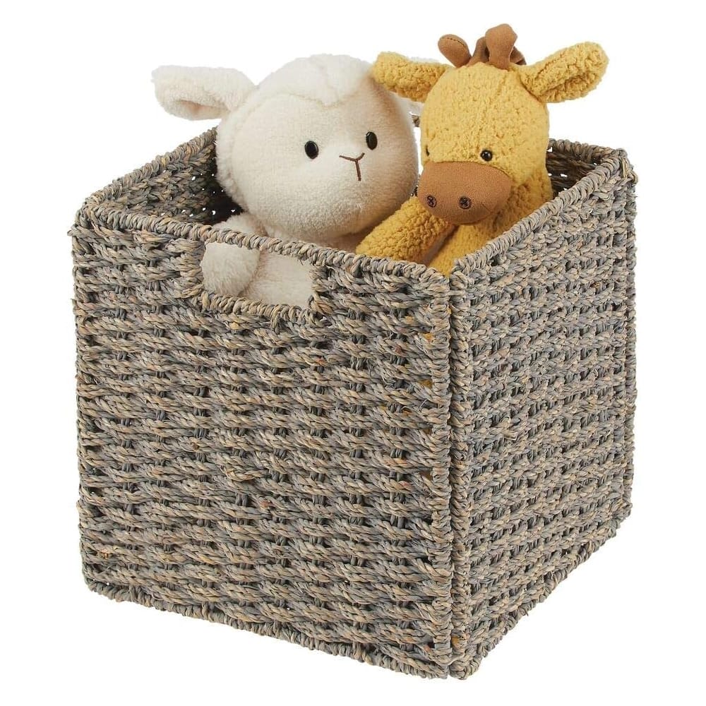 mDesign Seagrass Woven Cube Basket, Gray, 4 Pack