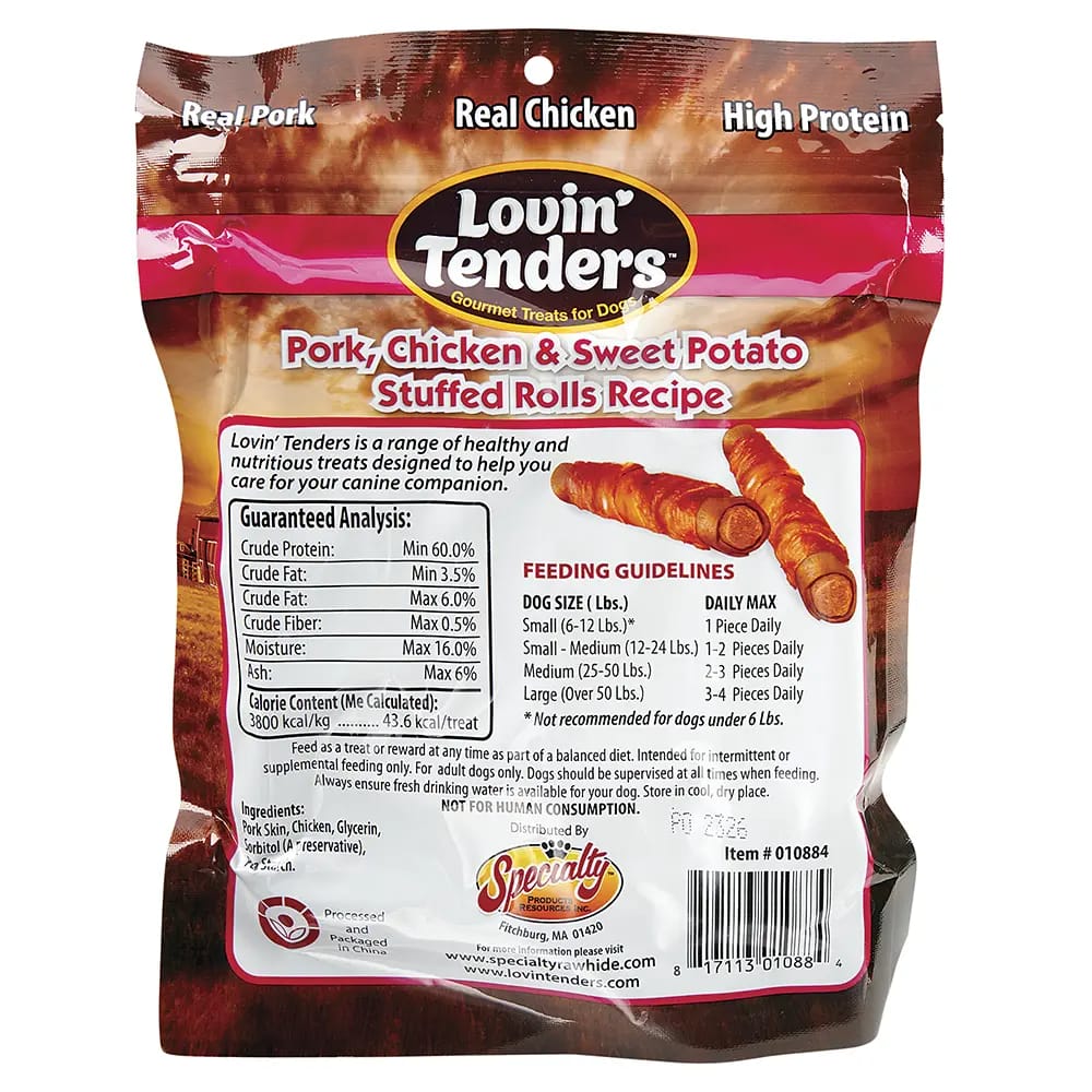 Lovin' Tenders Pork, Chicken & Sweet Potato Stuffed Roll Dog Treats, 7 Count