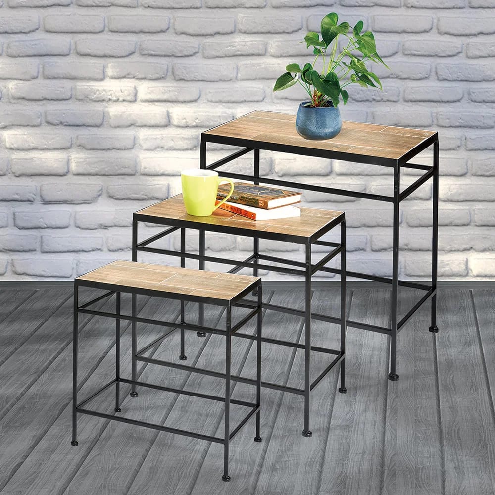 Wood-Look Tile-Top Nesting Tables, Set of 3