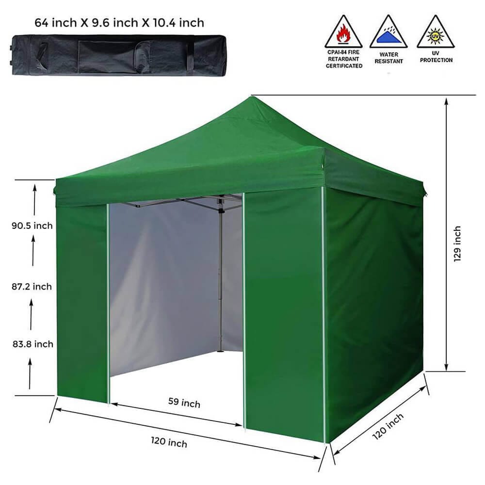 10' x 10' Pop-Up Canopy Tent with 4 Sidewalls, Forest Green