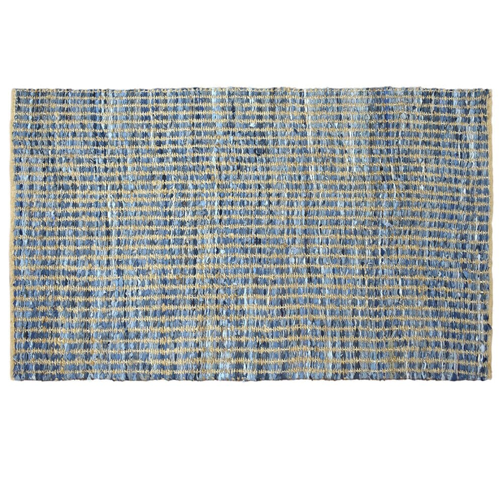 Handwoven 5' x 8' Denim and Jute Area Rug with Non-Skid Backing