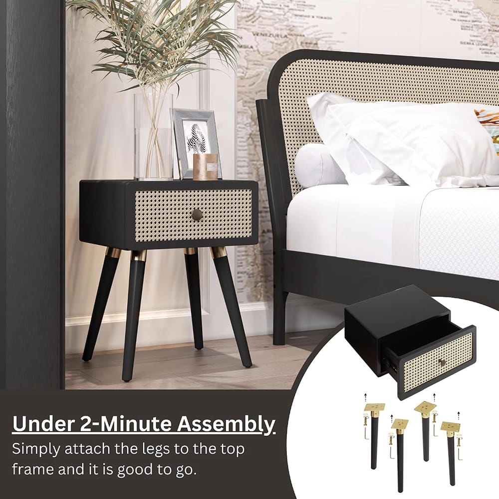 Bme Nipe Nightstand With 1-Drawer, Black