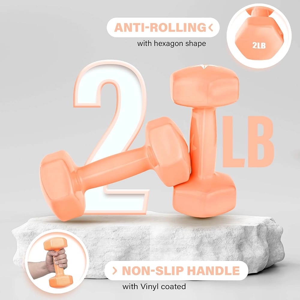 Yes4All Vinyl Hexagon Dumbbell Set, 2 ct, Peach, 2 lb