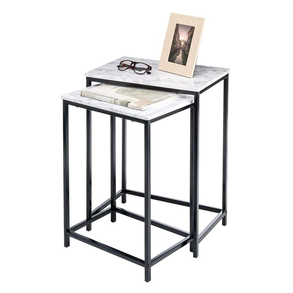 mDesign Modern Nesting Side/End Table, Marble/Black, Set of 2