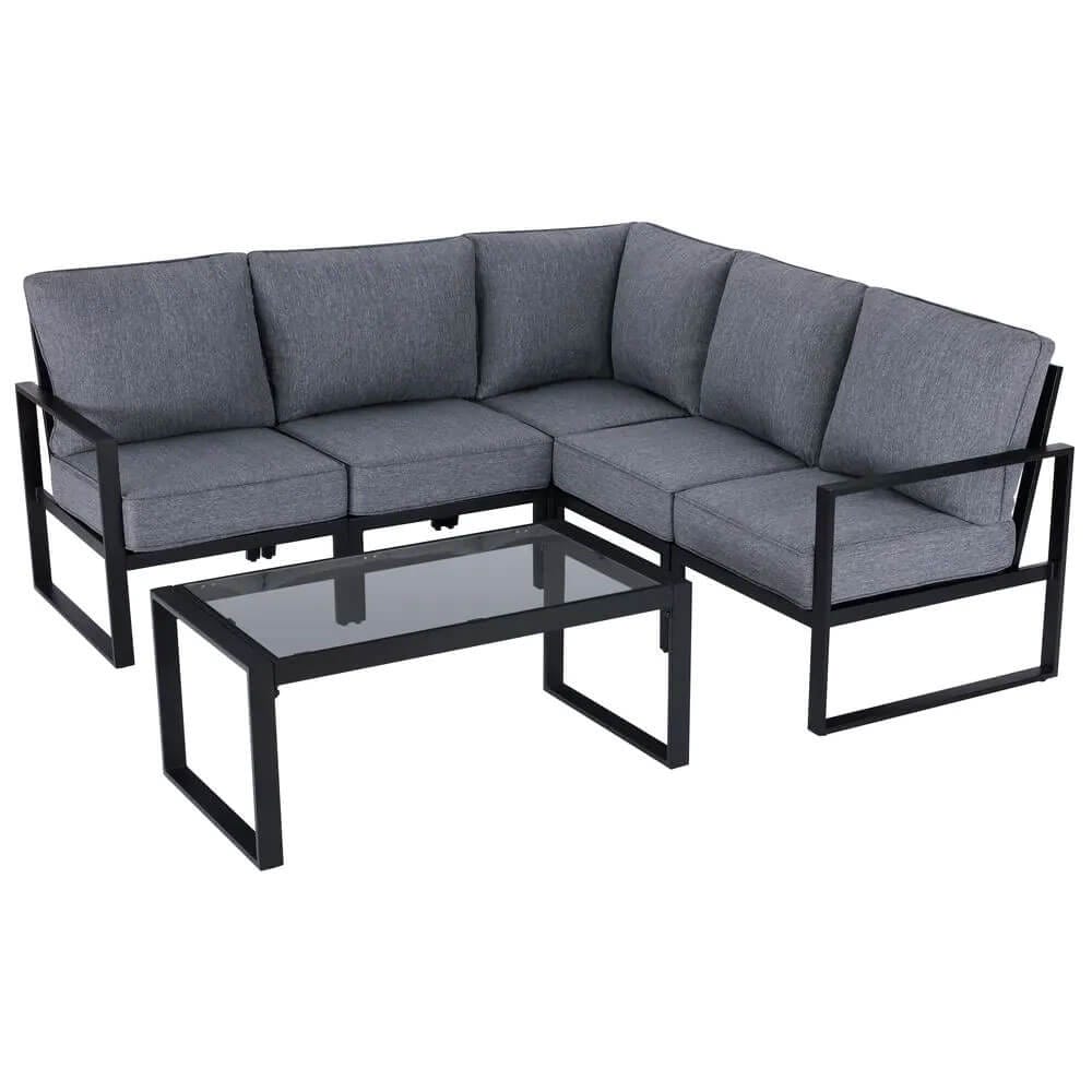 Hampton Bay Barclay 6-Piece Patio Sectional Sofa Set with Coffee Table, Gray/Black