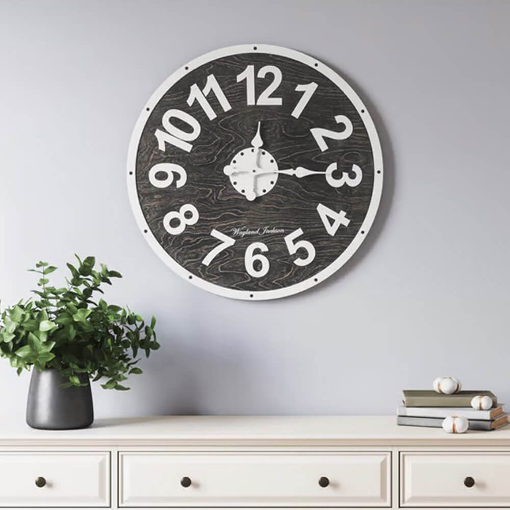 Jofran Furniture Wayland Jackson 30" Distressed Wood Wall Clock, Black & White