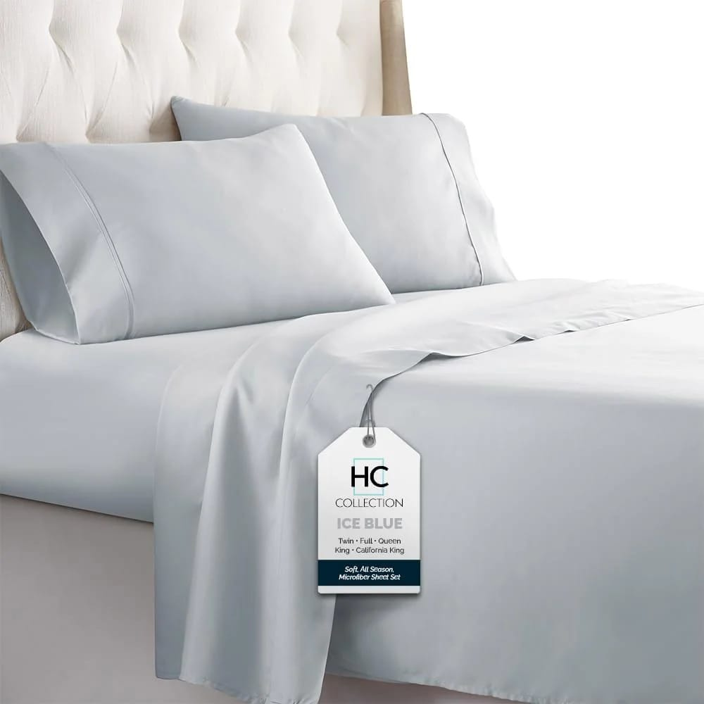 HC Collection 4-Piece Microfiber Sheet Set, Queen, Ice Blue