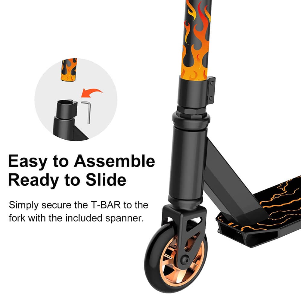 RideVOLO Pro Stunt Scooter with Ultra Wide Aluminum Deck, Orange/Black