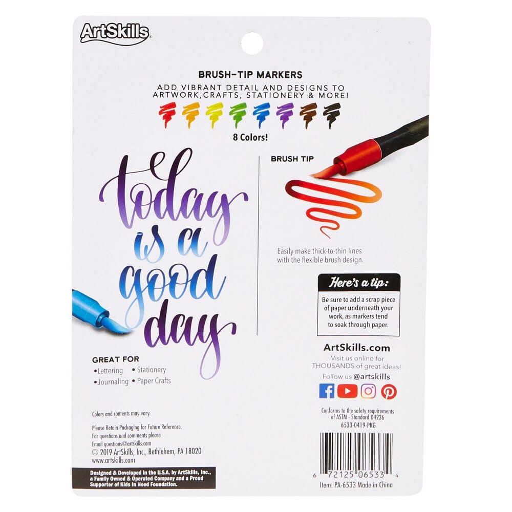 ArtSkills Brush-Tip Markers, 8 Piece