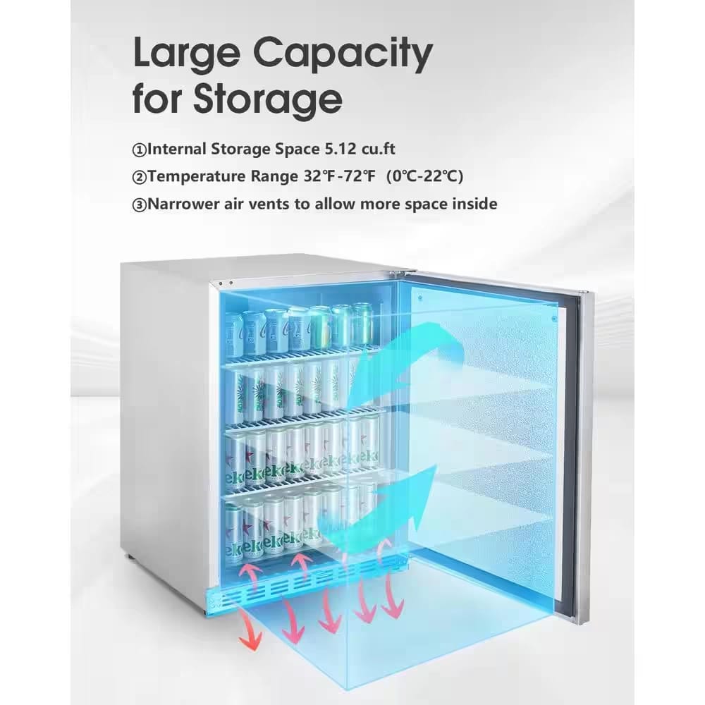HCK 5.12 cu. ft. Stainless Steel Undercounter Beverage Refrigerator