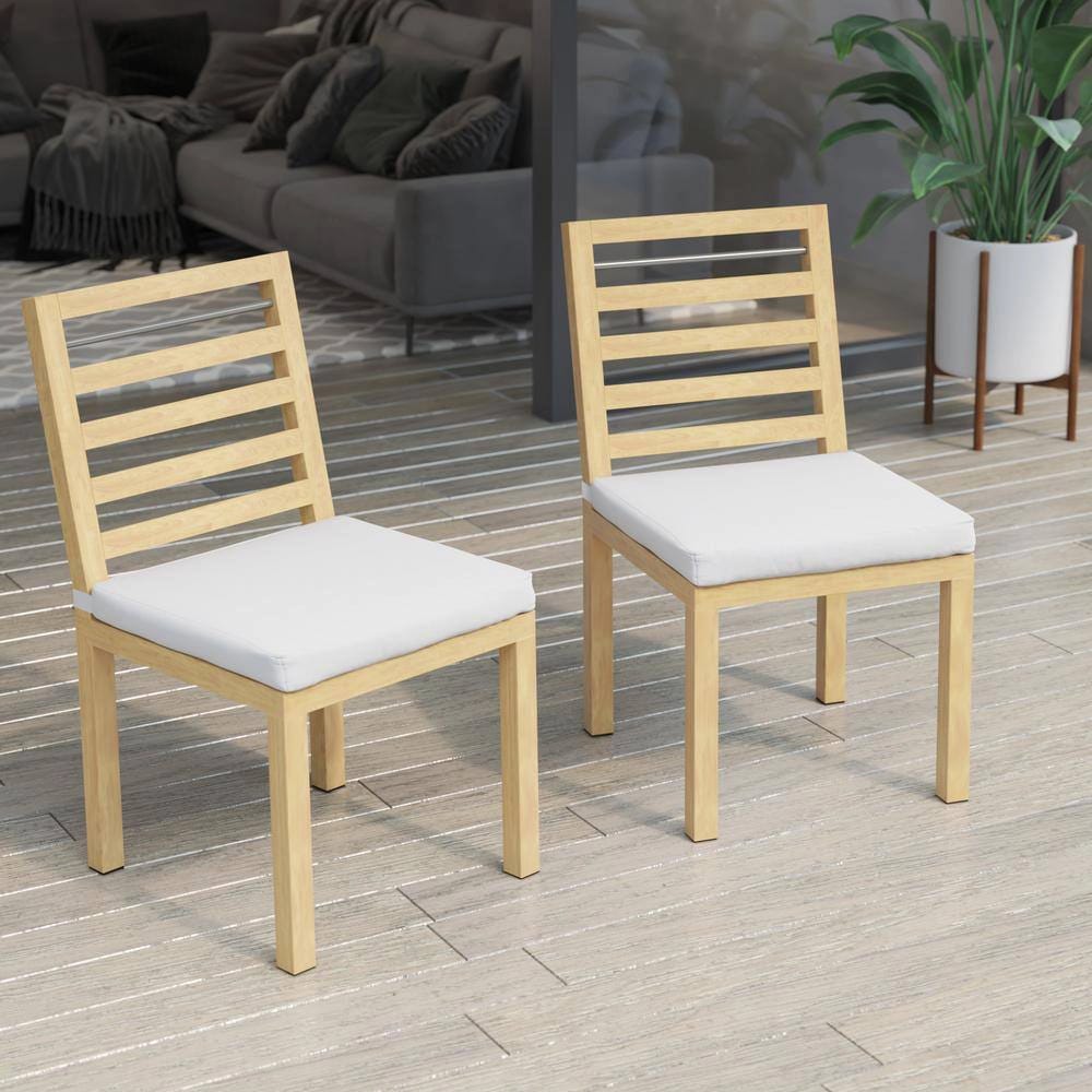 TK Classics Cushioned Aluminum Outdoor Dining Chairs, Natural/White, Set of 2