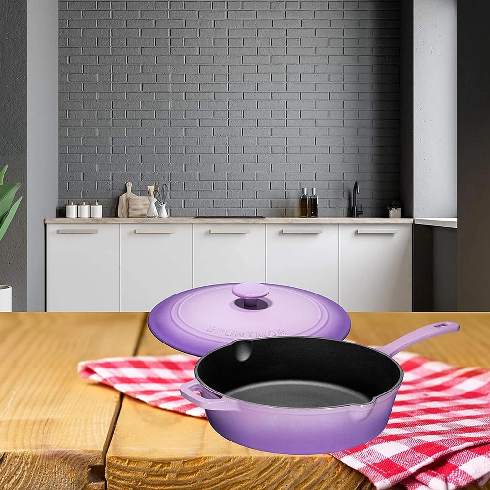 Bruntmor 5-Quart Cast Iron Skillet With Lid, Purple