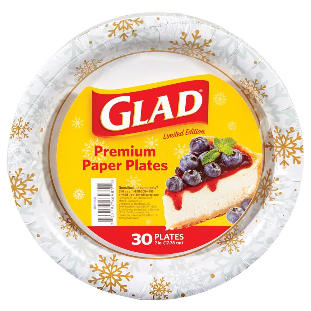 Glad Limited Edition Premium Gold Snowflake Paper Plates, 30 Count