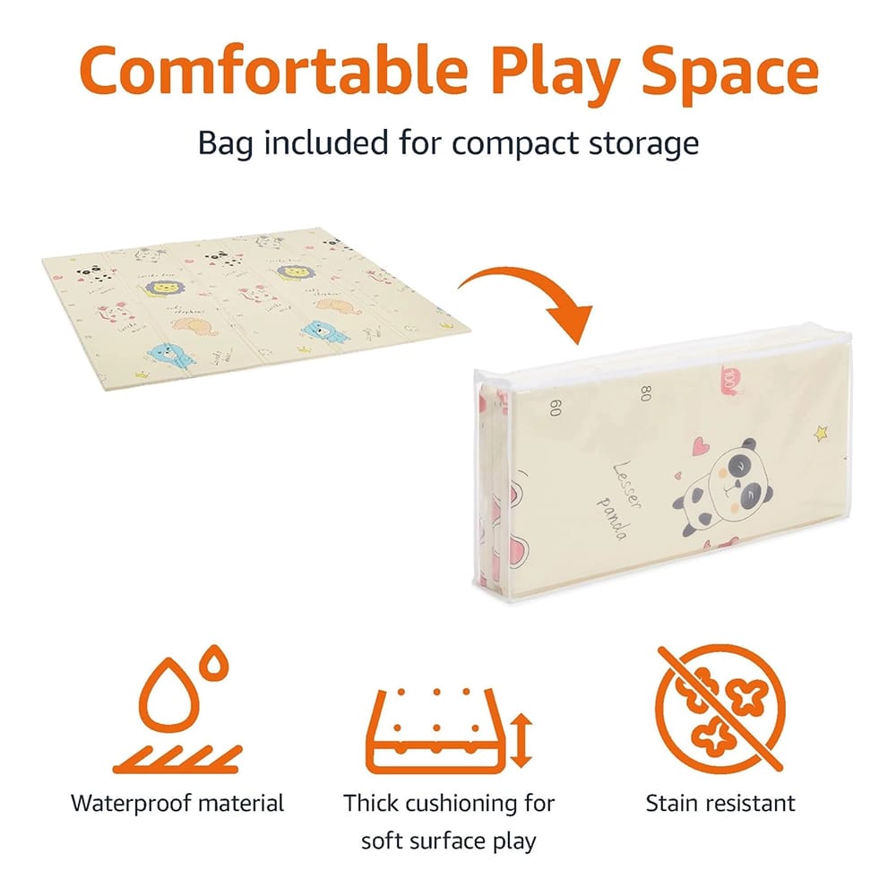 Foldable Baby Crawling Play Mat, Cartoon Elephant Pattern, 71" x 63"