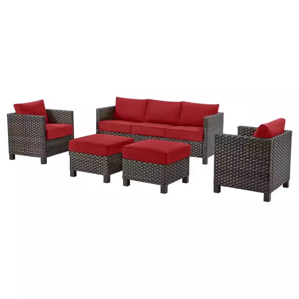 StyleWell Sharon Hill 5-Piece Resin Wicker Patio Conversation Set, Chili Red