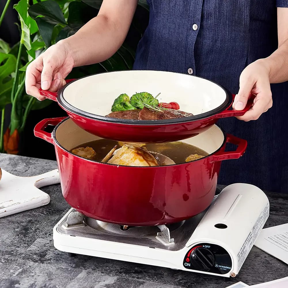 Bruntmor 7-Quart Enameled Cast Iron Dutch Oven, Red