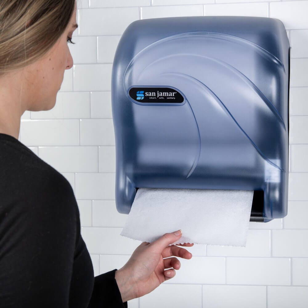 San Jamar Tear-n-Dry Essence Electric Touchless Roll Towel Dispenser, Arctic Blue