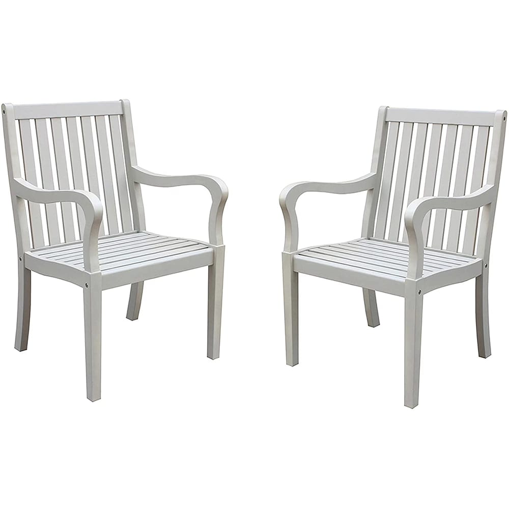 2-Piece White Washed Acacia Dining Chairs