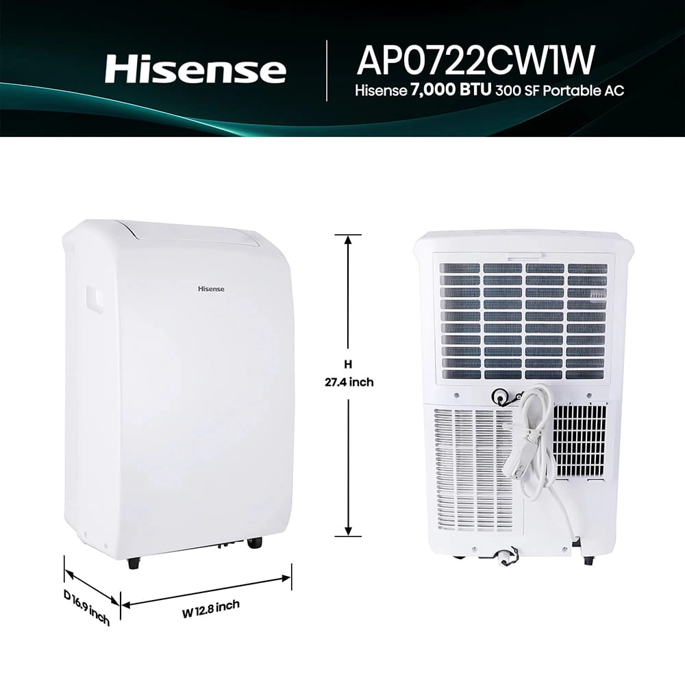 Hisense 10000 BTU Vented Small Portable Air Conditioner, White (Factory Refurbished)