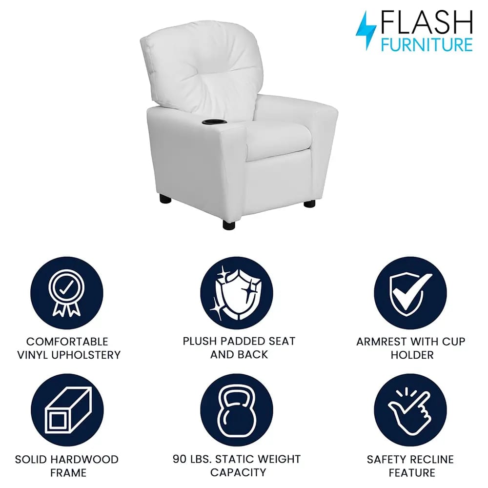 Flash Furniture Chandler Vinyl Kids Recliner, White