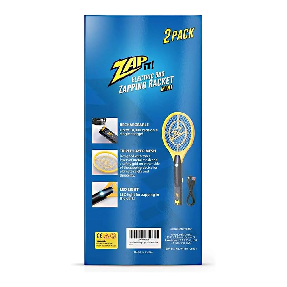 ZAP IT! Rechargeable Electric Fly Swatter Racket, 2 Pack