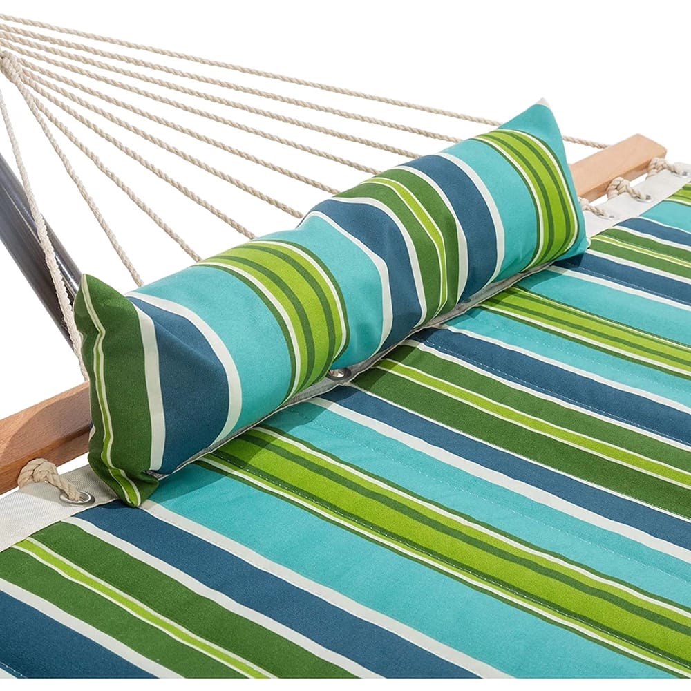 Castaway Hammocks Quilted Hammock with Stand, Blue/Green Stripe