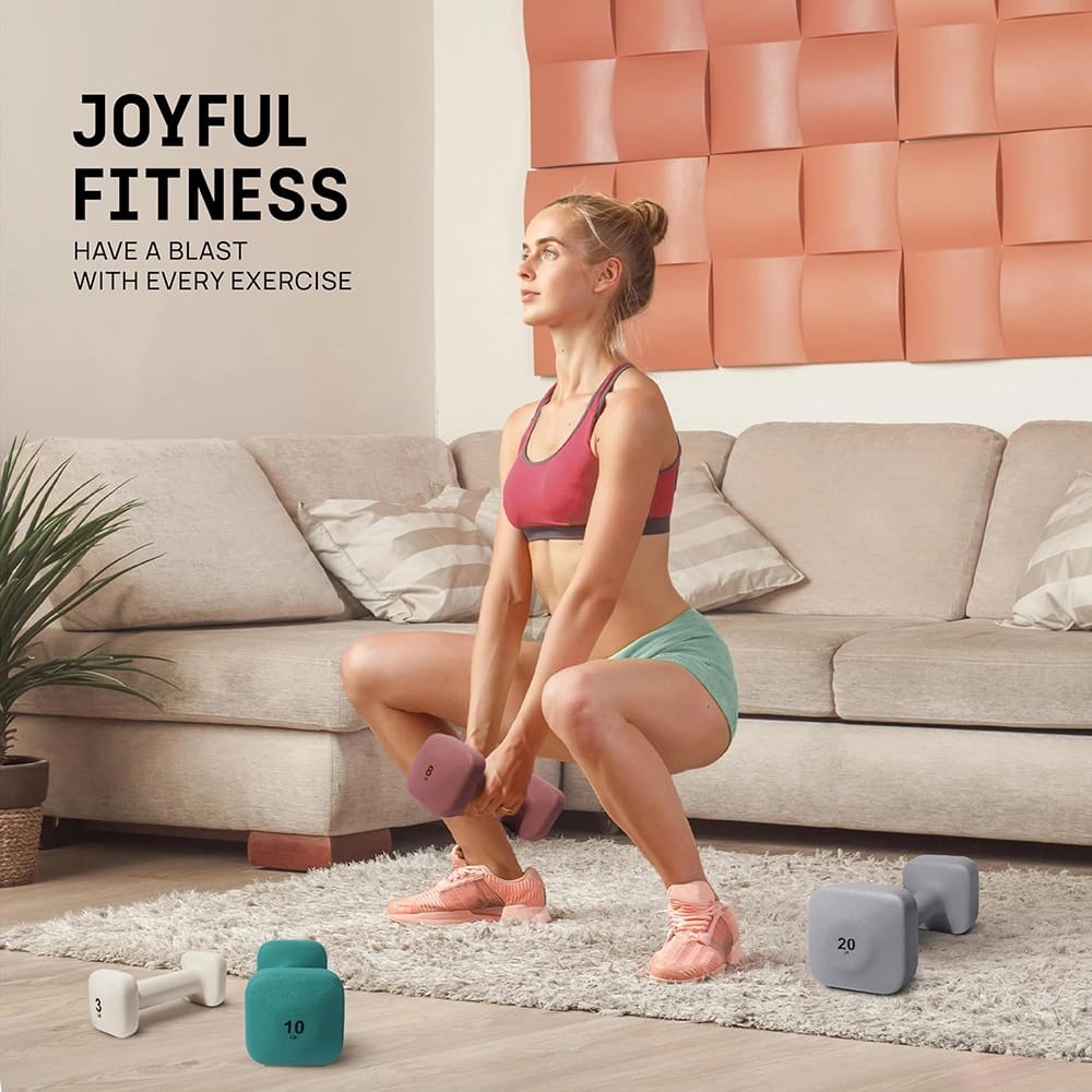 Yes4All Square Neoprene Dumbbell Set, Beige, 3 lb