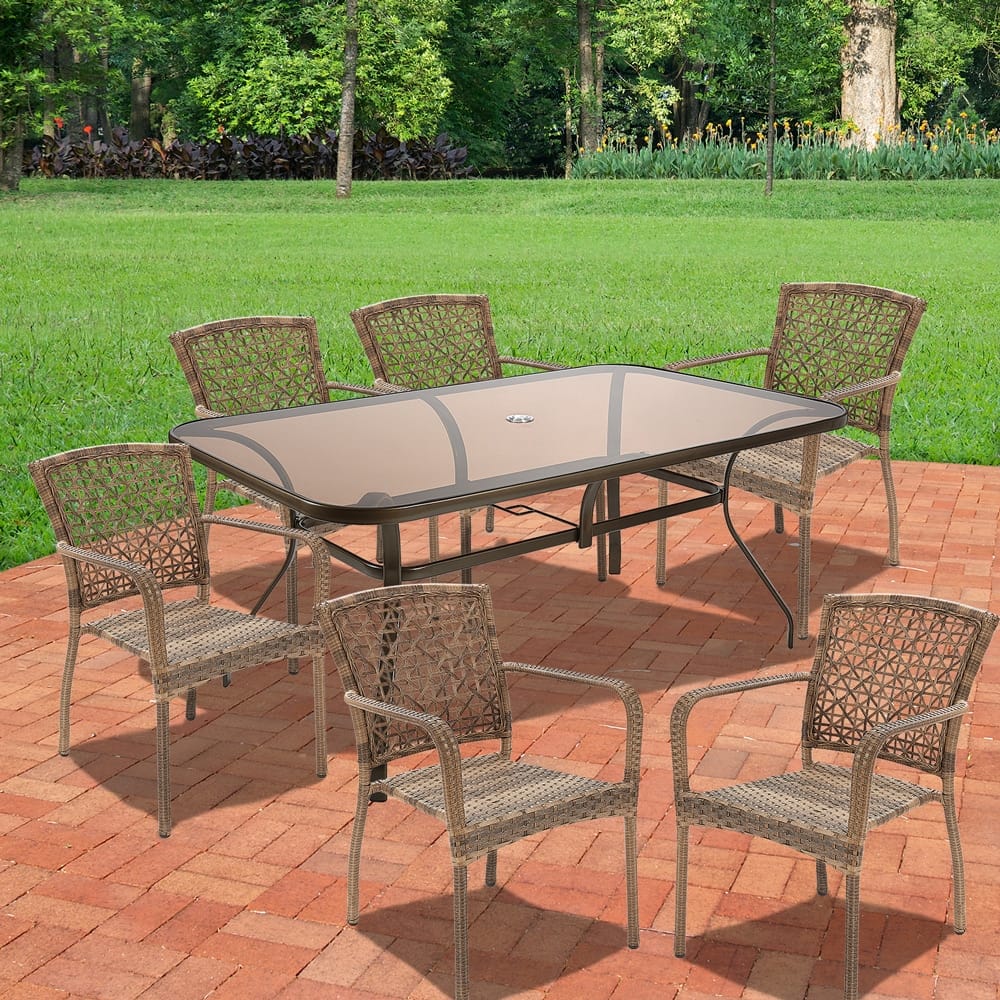 Glass Top Patio Dining Table, 66" x 40"