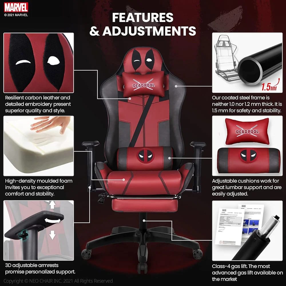 Neo Chair Marvel Avengers Gaming Chair with Foot Rest, Deadpool