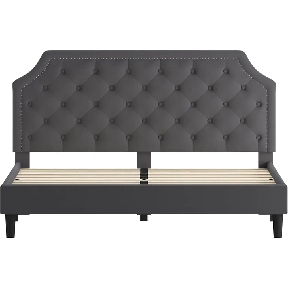 Brighton Arched Tufted Upholstered Platform Bed, King, Dark Gray
