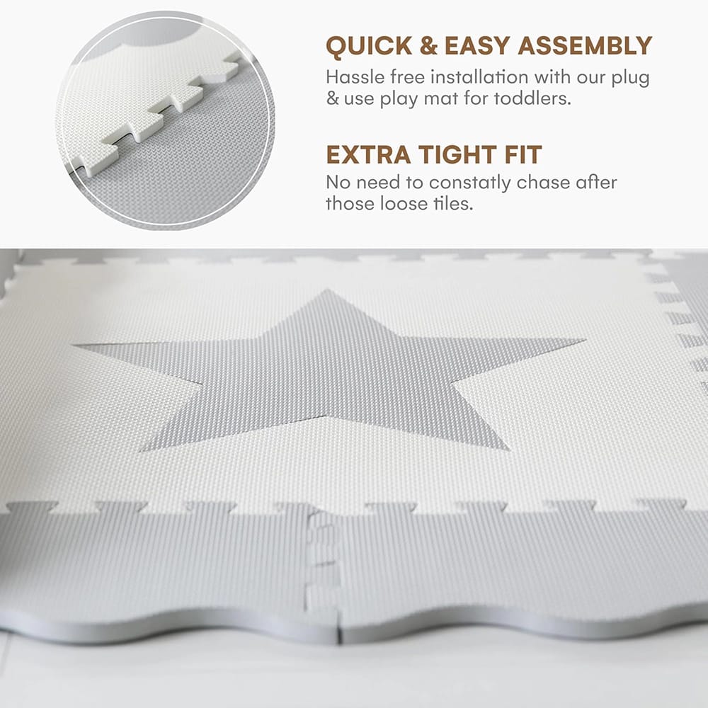 Childlike Behavior Baby Play Mat Tiles, 61" x 61", Gray/White