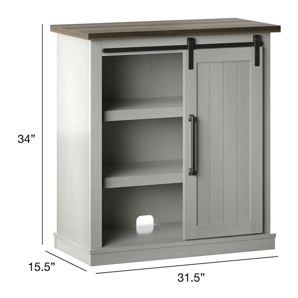 Twin Star Home Accent Cabinet with Barn Door, Old Wood White