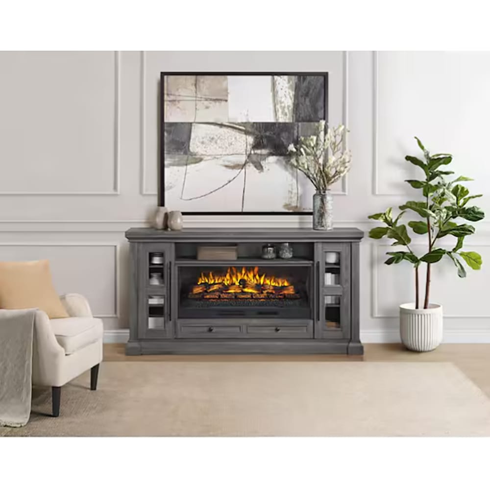 Whalen 74-Inch Freestanding Fireplace Console, Ash Gray