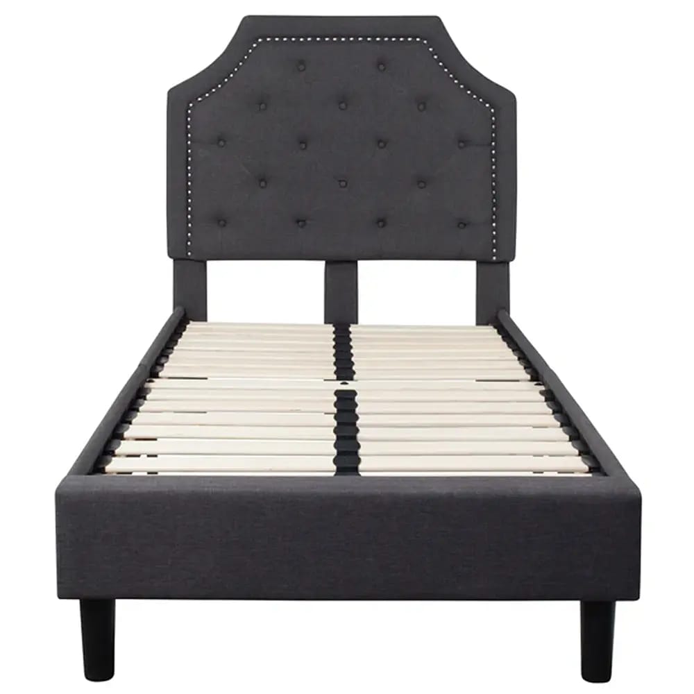 Brighton Arched Tufted Upholstered Platform Bed, Twin, Dark Gray
