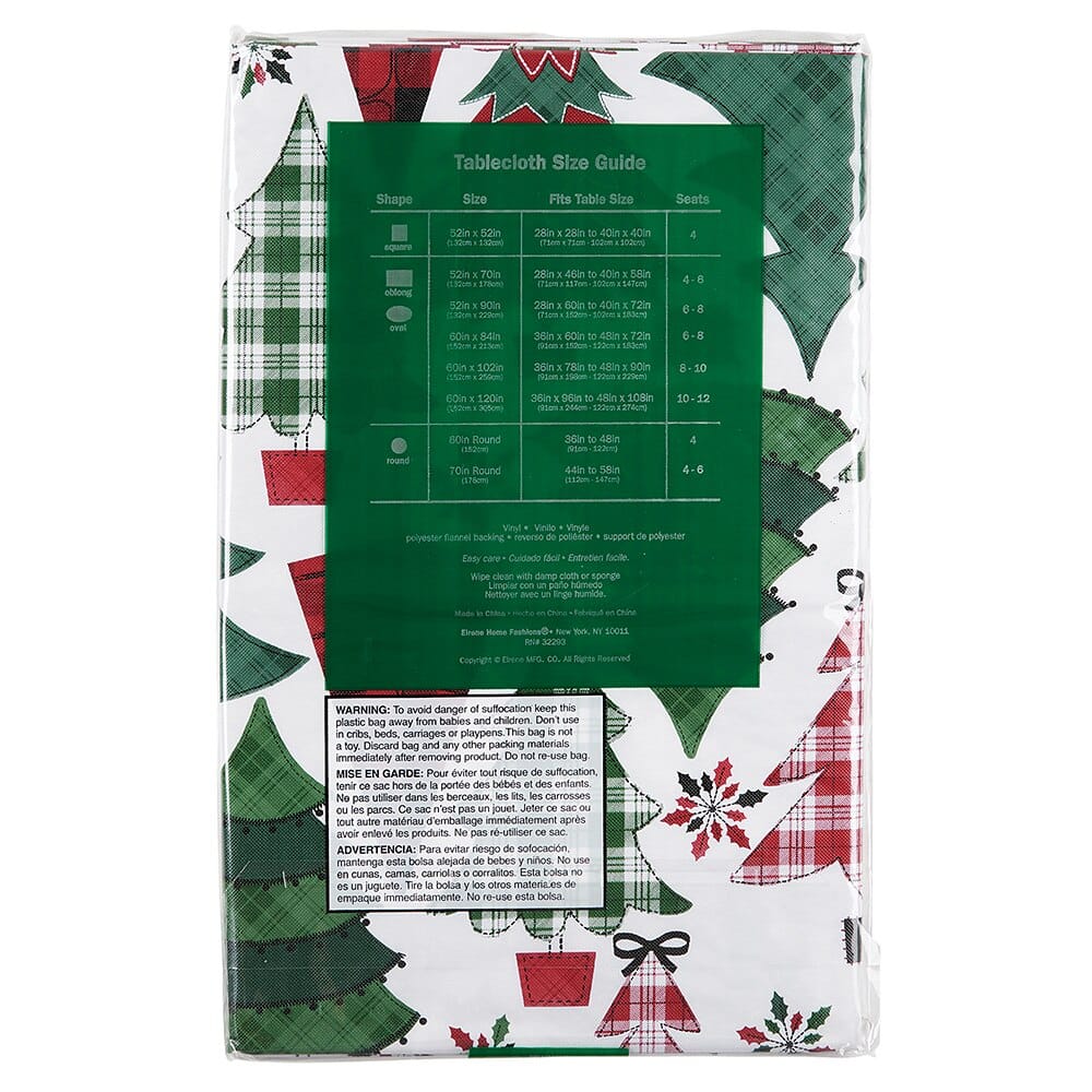 Seasonal Greetings Holiday Vinyl Tablecloth with Flannel Backing