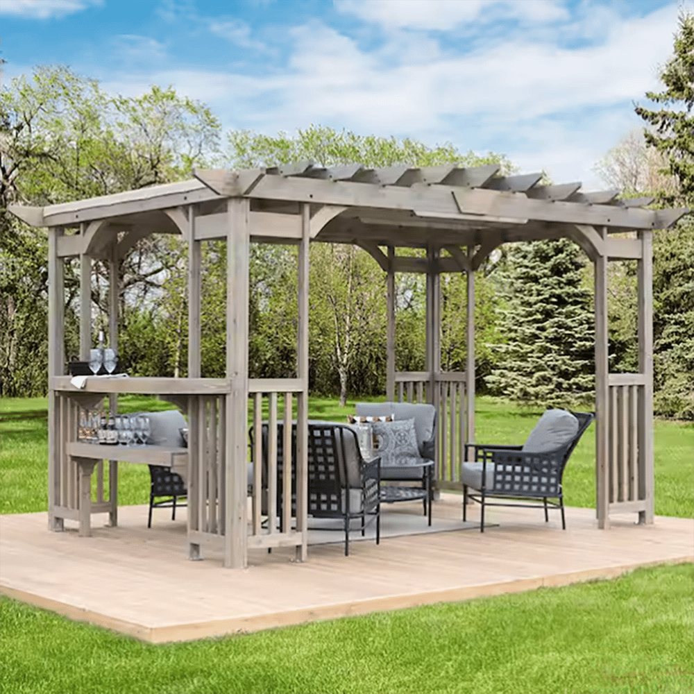 Yardistry Madison Cedar Wood Backyard Patio Pergola, Gray, 10' x 14'